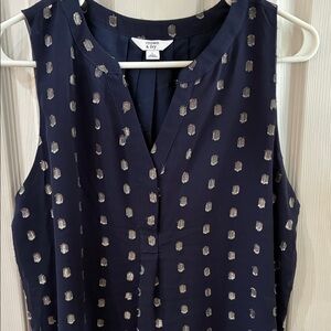 Crown & Ivy Navy Blouse with Silver Dots